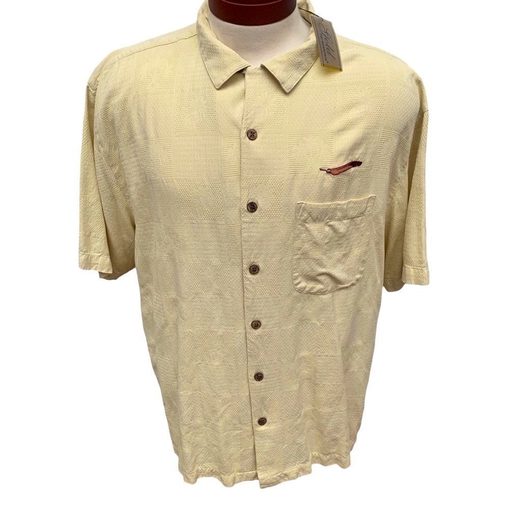 New! Gold Tri-Mountain XL 100% Silk Gold Beachy Tropical Shirt Men’s XL NWT - Picture 16 of 16